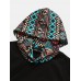 Mens Tribal Geometric Print Patchwork Double Pocket Short Sleeve Hooded T  Shirts