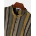 Mens Vertical Striped Half Button Cotton Long Sleeve Henley Shirts