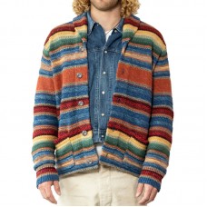 Men's Vintage Rainbow Colorblock Jacquard Lapel Cardigan 50270487Y