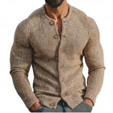 Men's Vintage Casual Knit Collarless Button-Down Shirt Cardigan MTA2430J3TO
