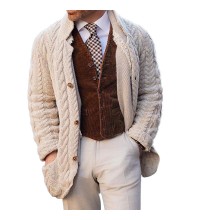 Men's Vintage Stand Collar Single Breasted Cable Knit Cardigan 26165463Z