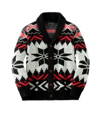 Men's Vintage Christmas Jacquard Lapel Single Breasted Knit Cardigan 66875790M