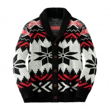 Men's Vintage Christmas Jacquard Lapel Single Breasted Knit Cardigan 66875790M