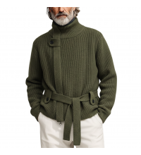 Men's Classic Casual Stand-up Collar Zip-up Knit Cardigan (belt Included) MTA0492K7K