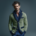 Men's Classic Casual Lapel Green And Navy Blue Slim Jacquard Knit Cardigan MTA2659I6K