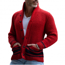 Men's Vintage Color Block Striped Lapel Single-breasted Knit Cardigan 88246691Z