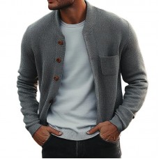 Men's Retro Crew Neck Knitted Chest Pocket Cardigan 89421325Y